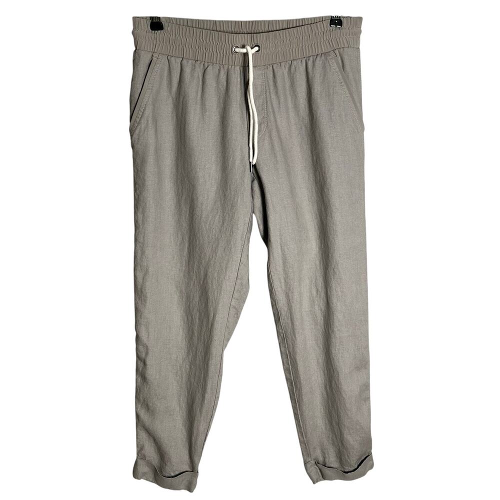 Athleta Sz 8 Bali Linen Pull-On Cuffed Pants Crop Drawstring Elastic Waist Ankle